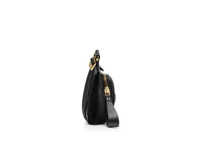 Men Belt Bags Tom Ford Stamped Croc Velvet Slim Belt Bag Black Men Belt Bags Tom Ford Stamped Croc Velvet Slim Belt Bag Black