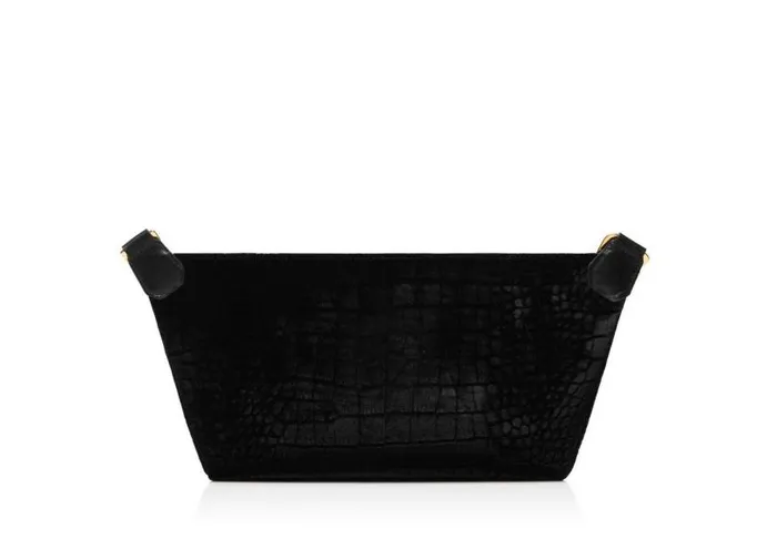Men Belt Bags Tom Ford Stamped Croc Velvet Slim Belt Bag Black Men Belt Bags Tom Ford Stamped Croc Velvet Slim Belt Bag Black
