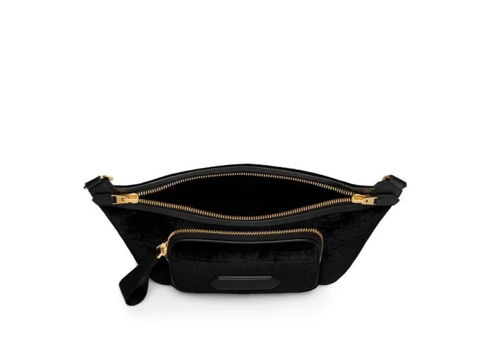 Men Belt Bags Tom Ford Stamped Croc Velvet Slim Belt Bag Black Men Belt Bags Tom Ford Stamped Croc Velvet Slim Belt Bag Black