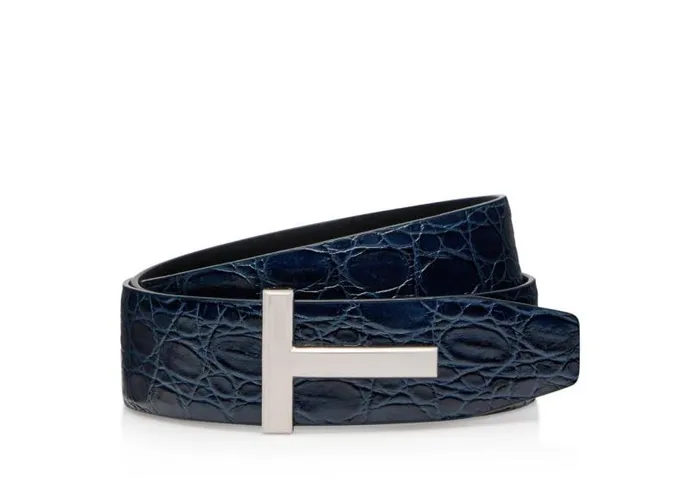 Men Belts Tom Ford Crocodile T Icon Belt Dark Navy