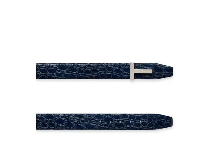 Men Belts Tom Ford Crocodile T Icon Belt Dark Navy Men Belts Tom Ford Crocodile T Icon Belt Dark Navy