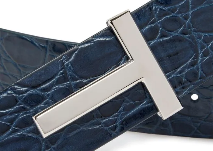 Men Belts Tom Ford Crocodile T Icon Belt Dark Navy Men Belts Tom Ford Crocodile T Icon Belt Dark Navy