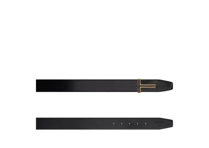 Men Belts Tom Ford Smooth Leather Enamel Buckle T Belt Black Men Belts Tom Ford Smooth Leather Enamel Buckle T Belt Black