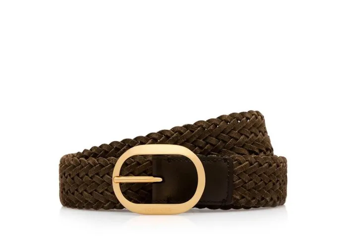 Men Belts Tom Ford Woven Leather Oval Belt Tobacco