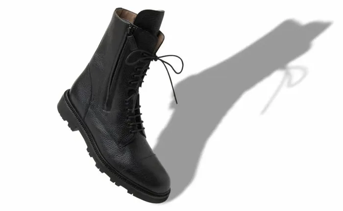 Men Black Calf Leather Military Boots Manolo Blahnik Boots