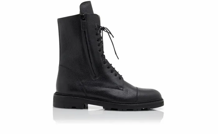 Men Black Calf Leather Military Boots Manolo Blahnik Boots