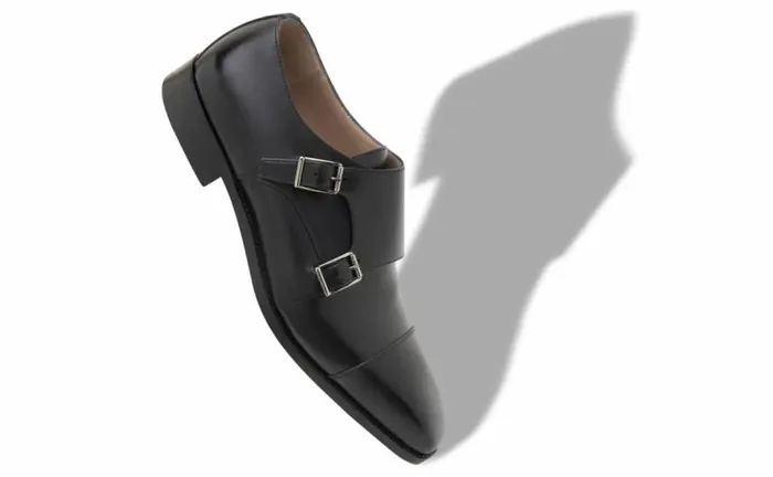 Men Black Calf Leather Monk Strap Shoes Manolo Blahnik Gifts For Him