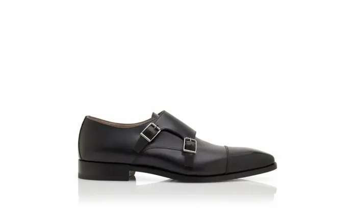 Men Black Calf Leather Monk Strap Shoes Manolo Blahnik Gifts For Him