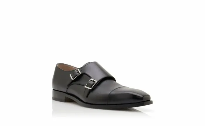 Men Black Calf Leather Monk Strap Shoes Manolo Blahnik Gifts For Him