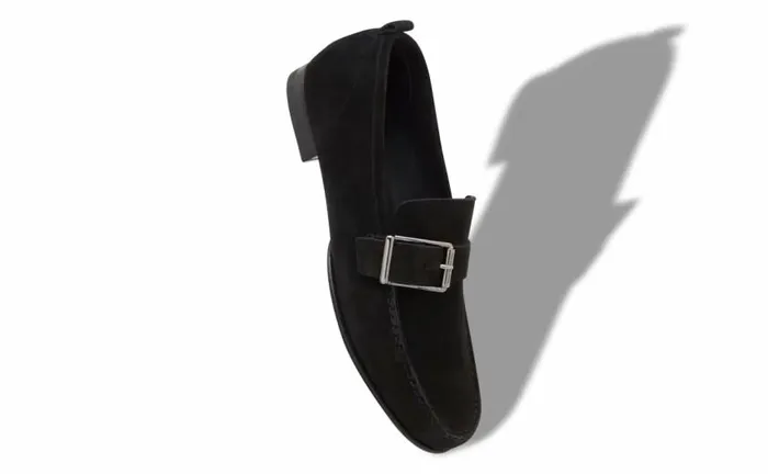 Men Black Suede Buckle Slippers Manolo Blahnik Loafers