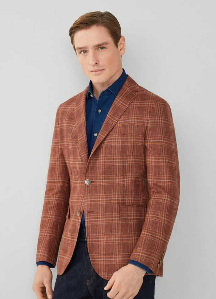 Men Blazers Hackett London Check Blazer Burnt Orange