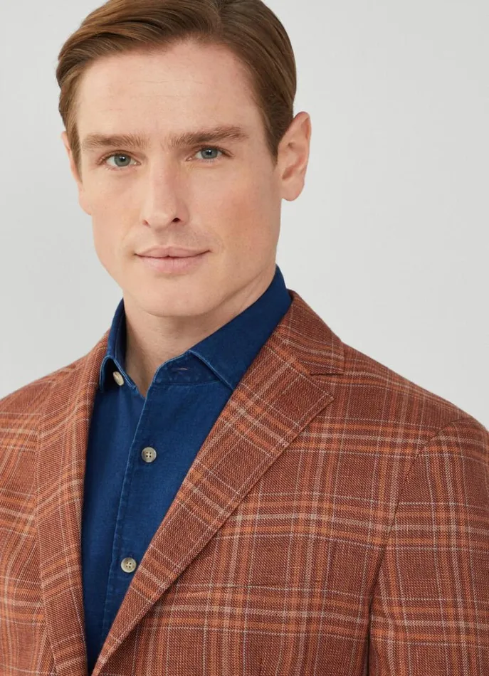 Men Blazers Hackett London Check Blazer Burnt Orange