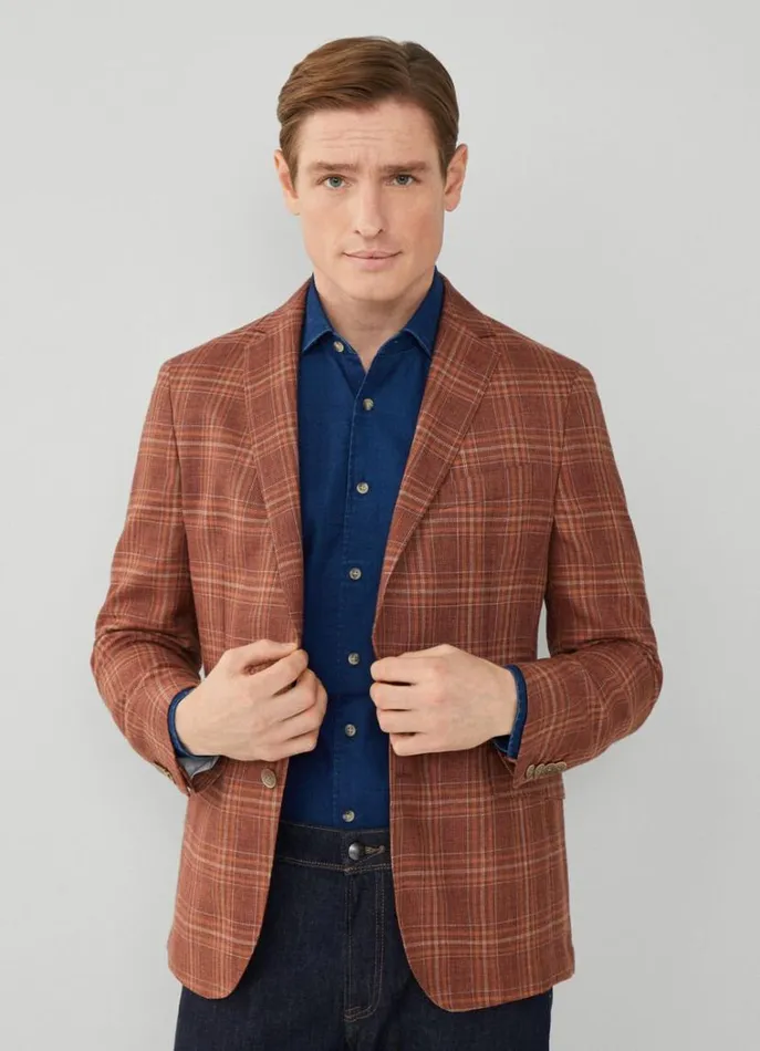 Men Blazers Hackett London Check Blazer Burnt Orange
