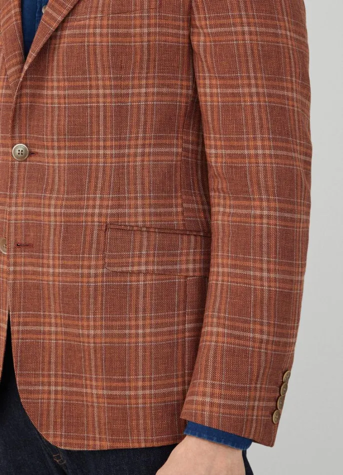 Men Blazers Hackett London Check Blazer Burnt Orange