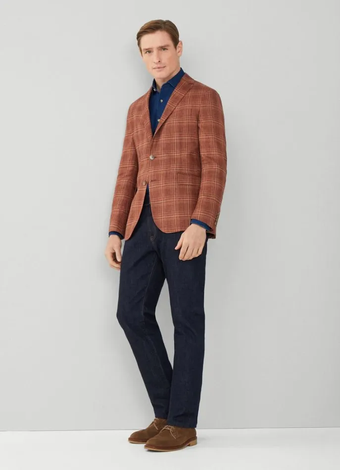 Men Blazers Hackett London Check Blazer Burnt Orange