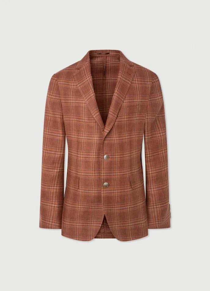 Men Blazers Hackett London Check Blazer Burnt Orange
