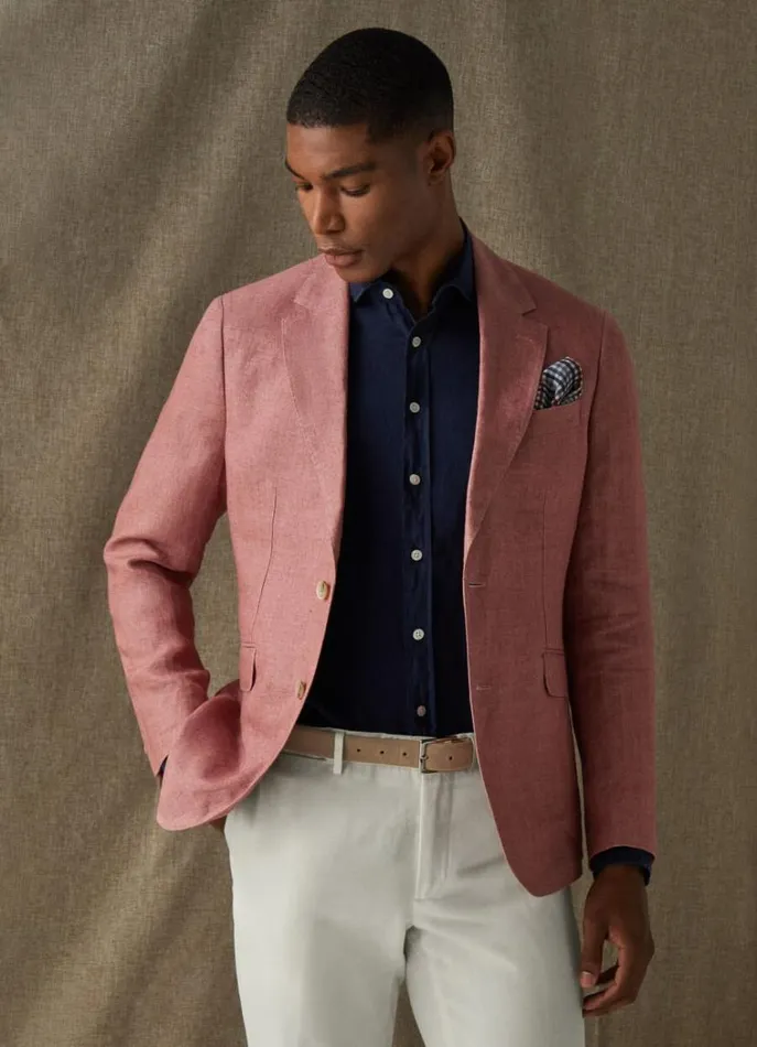 Men Blazers Hackett London Classic Fit Linen Blazer Pink
