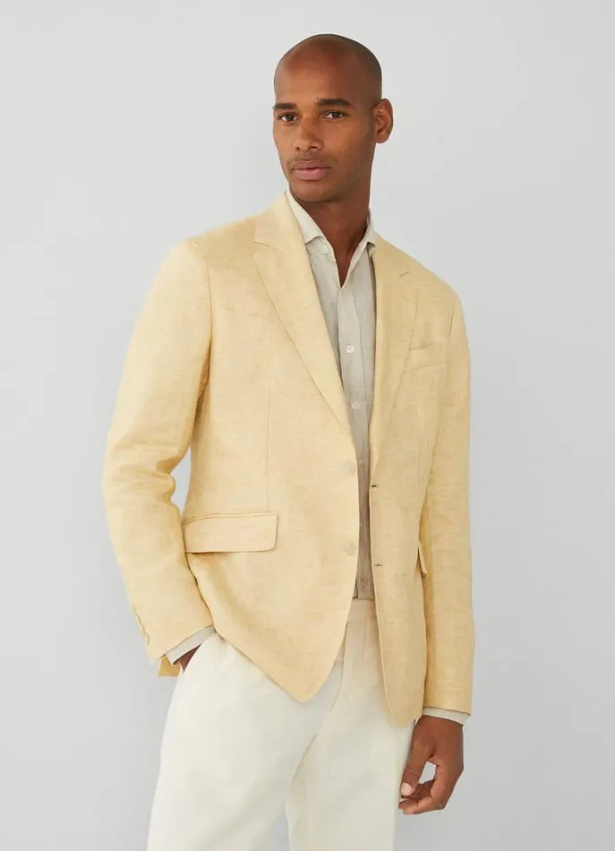 Men Blazers Hackett London Classic Fit Linen Blazer Yellow