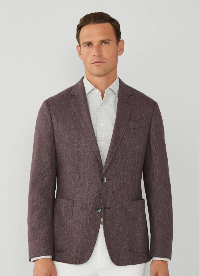 Men Blazers Hackett London Herringbone Wool Blazer Burgundygrey