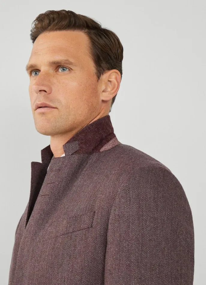 Men Blazers Hackett London Herringbone Wool Blazer Burgundygrey