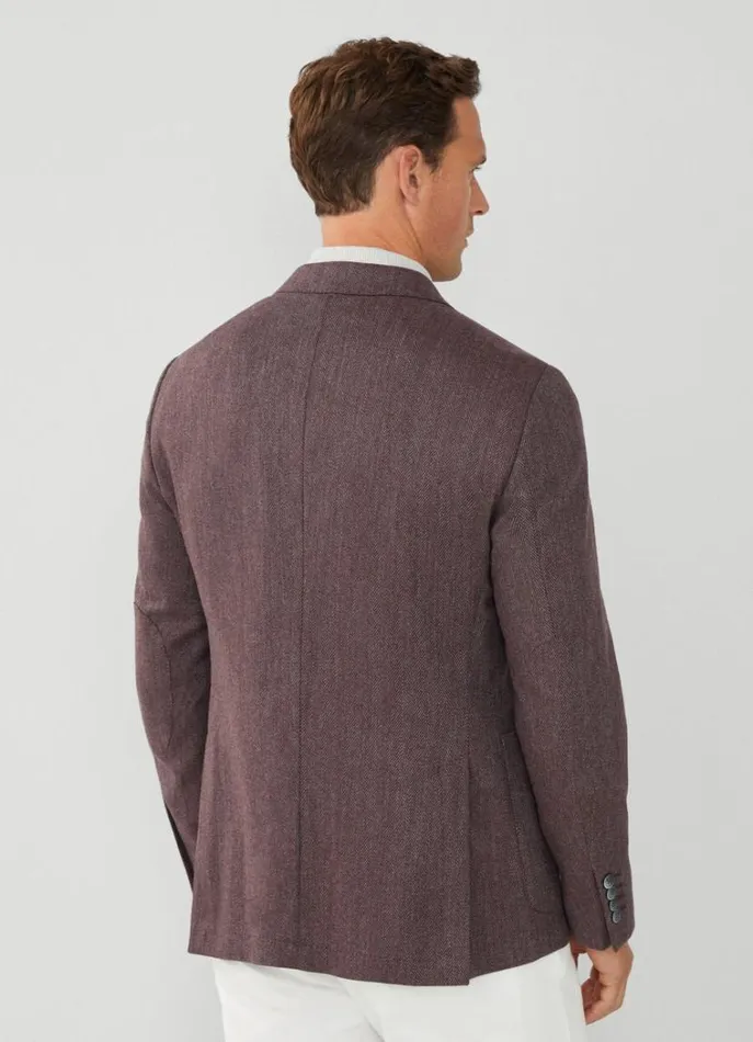 Men Blazers Hackett London Herringbone Wool Blazer Burgundygrey