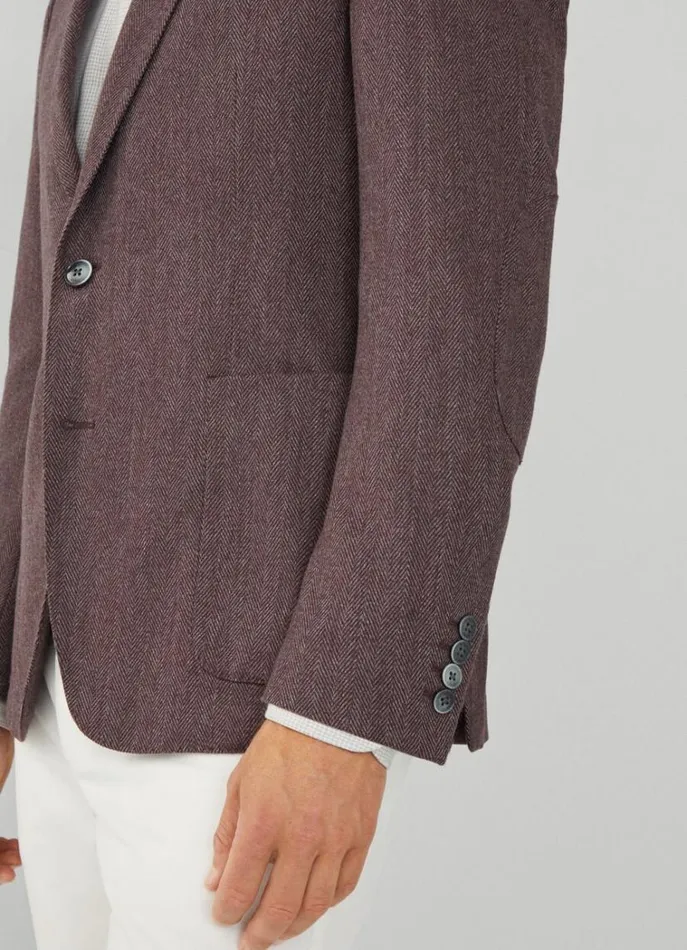 Men Blazers Hackett London Herringbone Wool Blazer Burgundygrey