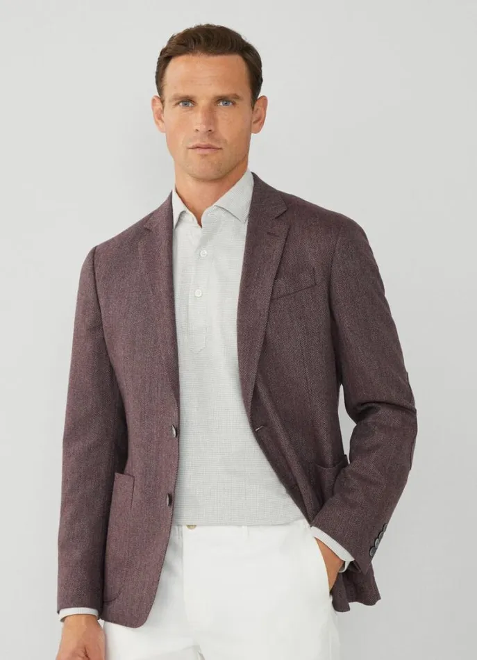 Men Blazers Hackett London Herringbone Wool Blazer Burgundygrey