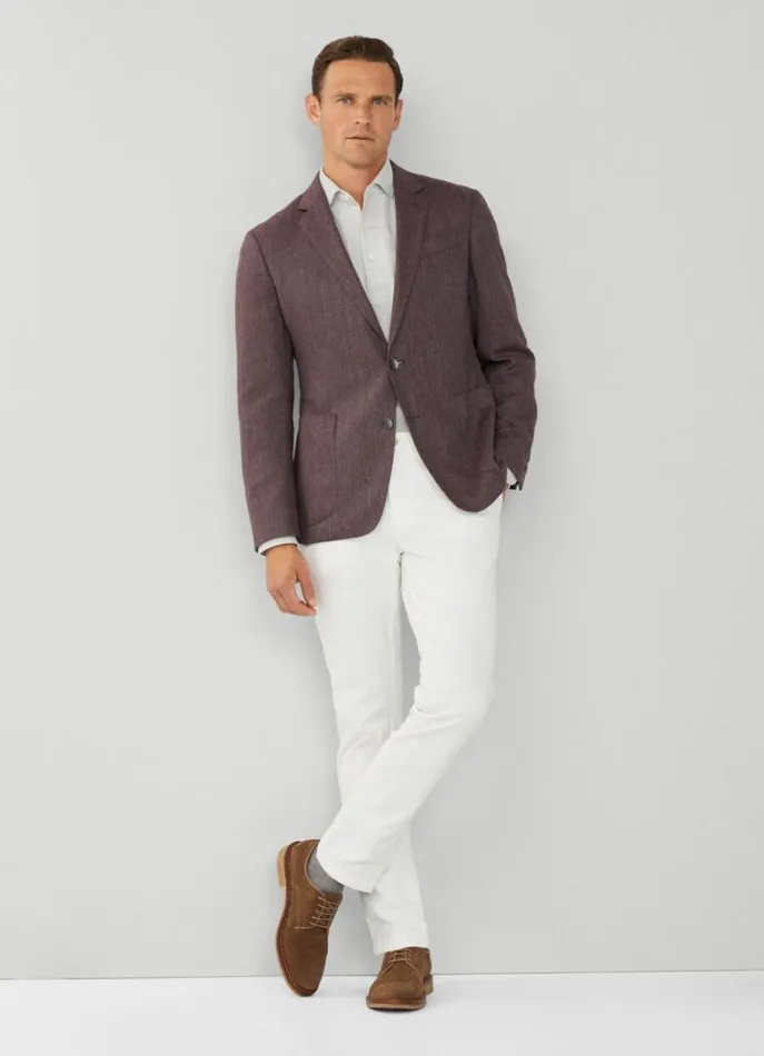 Men Blazers Hackett London Herringbone Wool Blazer Burgundygrey