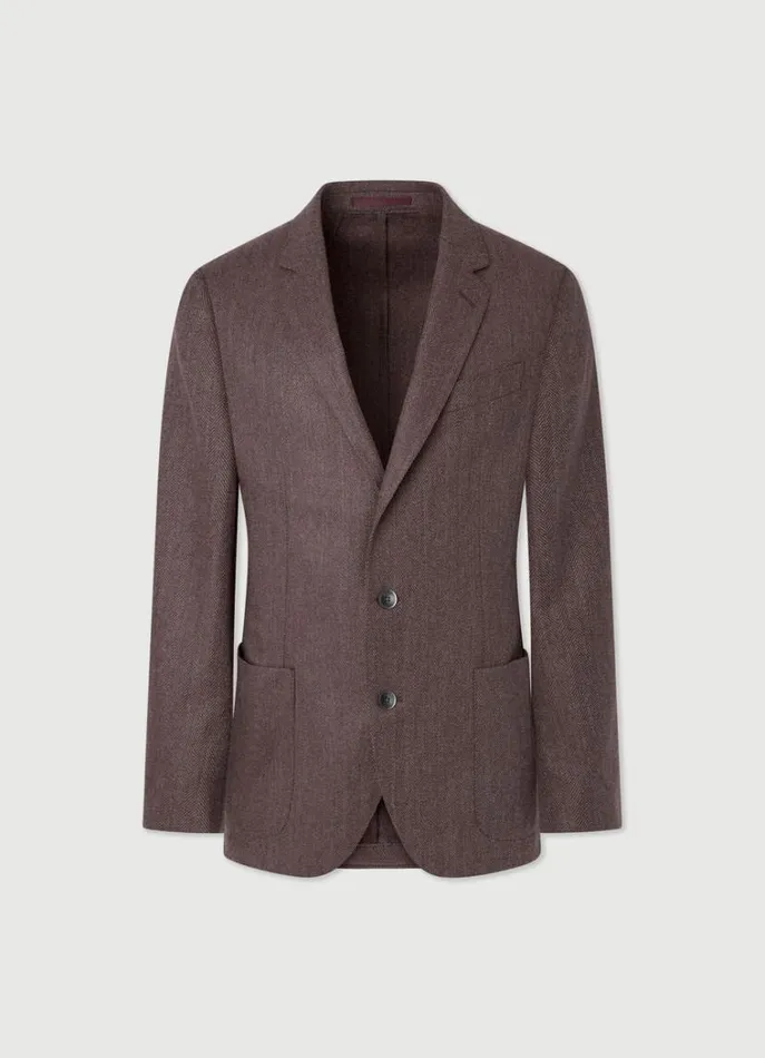 Men Blazers Hackett London Herringbone Wool Blazer Burgundygrey