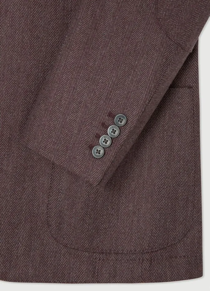 Men Blazers Hackett London Herringbone Wool Blazer Burgundygrey