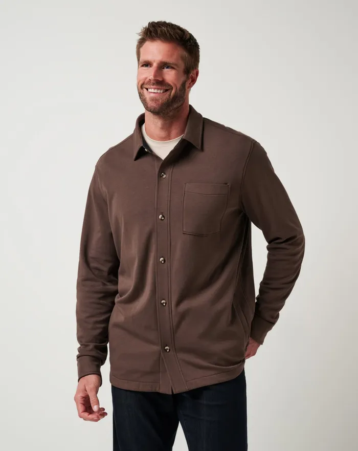 Men ButtonUps TravisMathew CLOUD SHIRT JACKET Chocolate