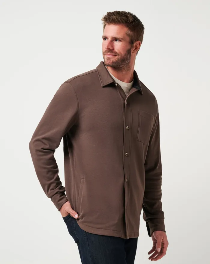 Men ButtonUps TravisMathew CLOUD SHIRT JACKET Chocolate