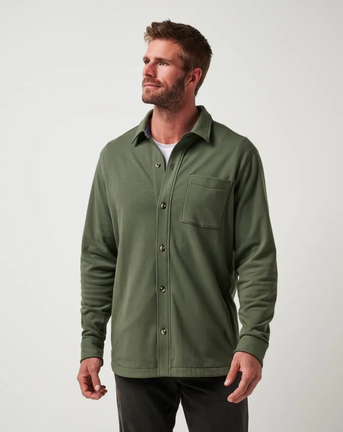 Men ButtonUps TravisMathew CLOUD SHIRT JACKET Dark Olive