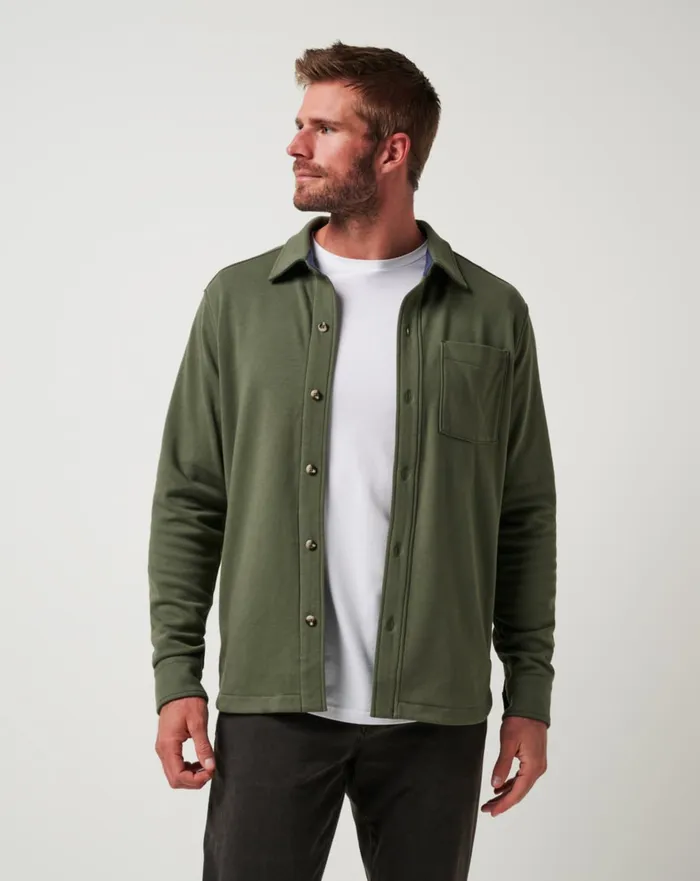 Men ButtonUps TravisMathew CLOUD SHIRT JACKET Dark Olive