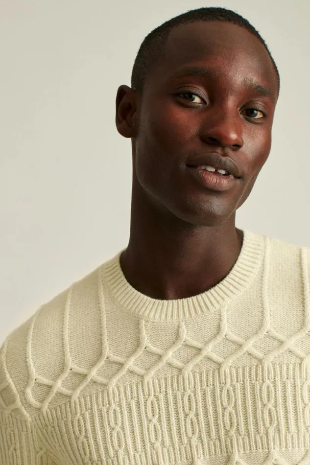 Men Cable Crew Neck Sweater Winter White Bonobos Crew and VNeck Sweaters