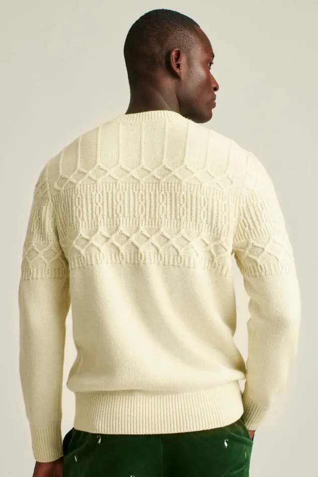 Men Cable Crew Neck Sweater Winter White Bonobos Crew and VNeck Sweaters