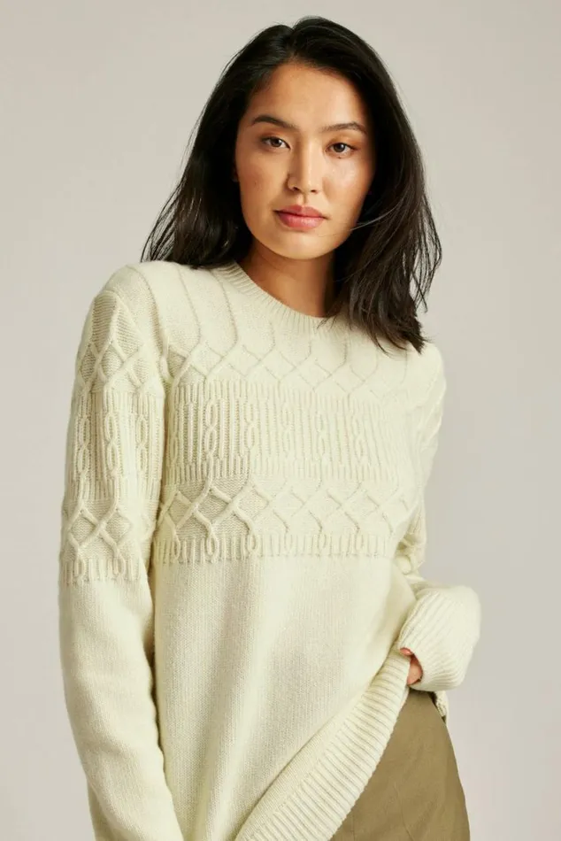 Men Cable Crew Neck Sweater Winter White Bonobos Crew and VNeck Sweaters