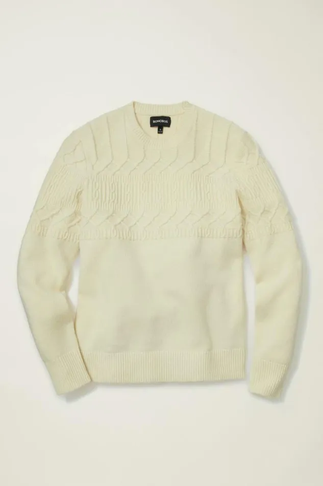 Men Cable Crew Neck Sweater Winter White Bonobos Crew and VNeck Sweaters