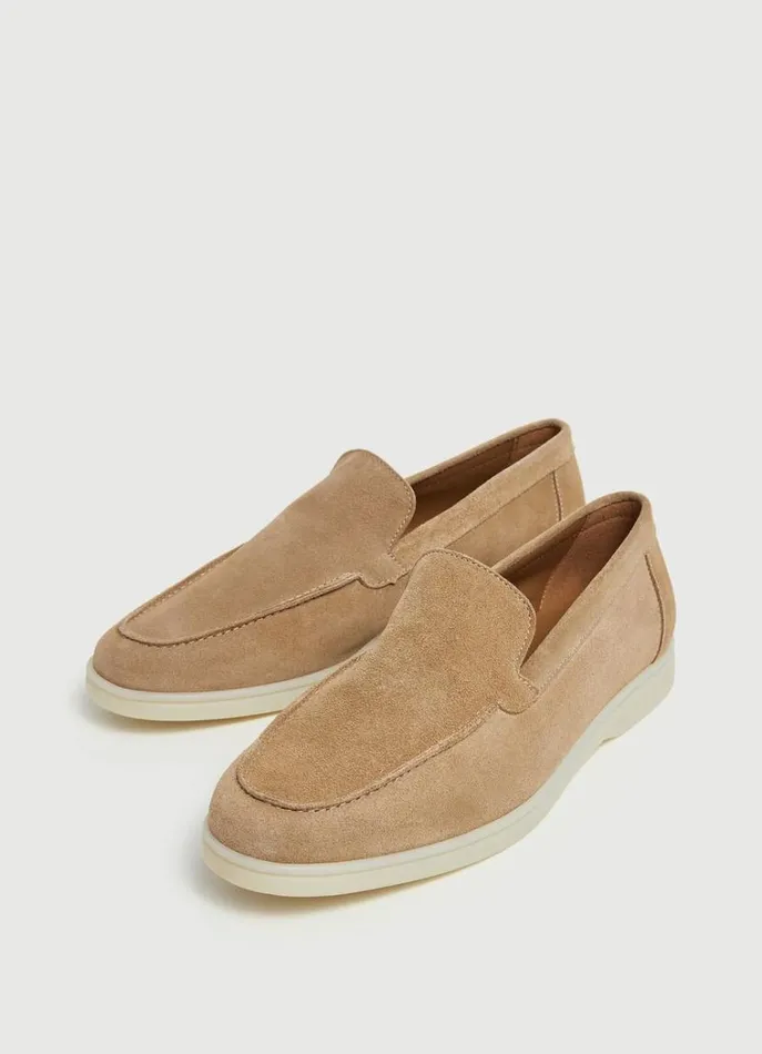 Men Casual Shoes Hackett London Minimalist Suede Moccasins Sand Beige