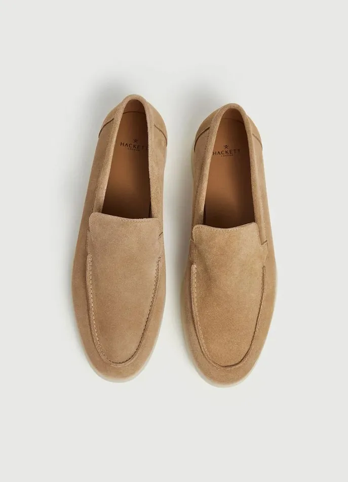 Men Casual Shoes Hackett London Minimalist Suede Moccasins Sand Beige