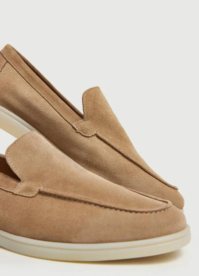Men Casual Shoes Hackett London Minimalist Suede Moccasins Sand Beige