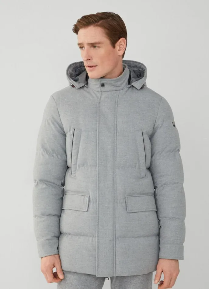 Men Coats and Jackets Hackett London Quilted Parka Light Grey
