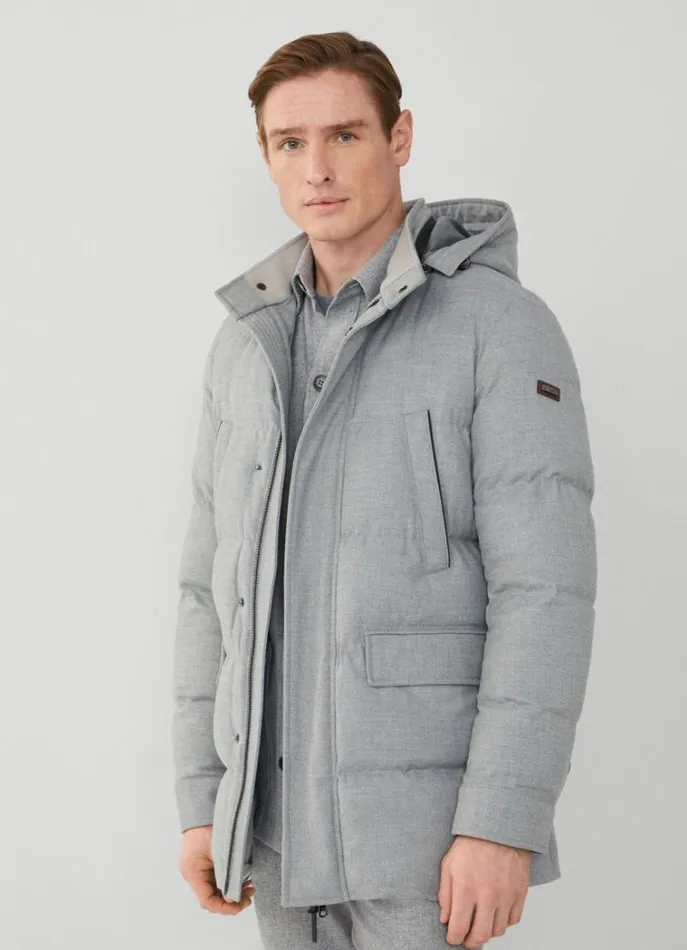 Men Coats and Jackets Hackett London Quilted Parka Light Grey