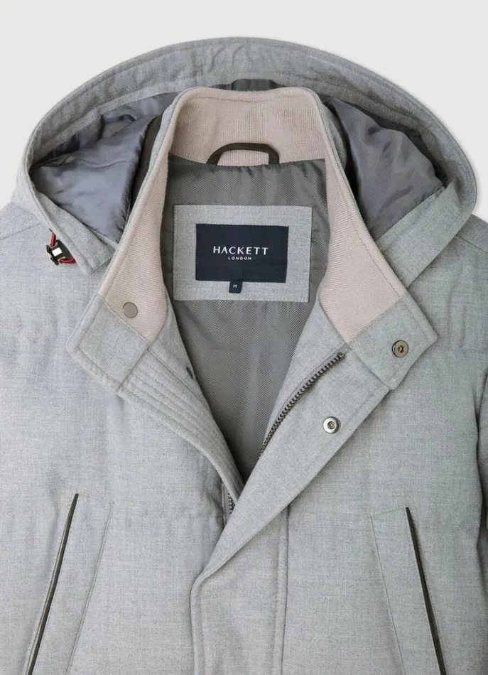 Men Coats and Jackets Hackett London Quilted Parka Light Grey