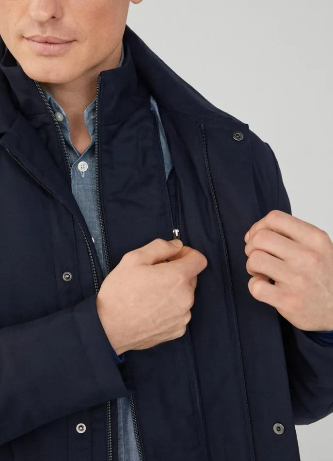 Men Coats and Jackets Hackett London Waterproof Jacket Dark Blue