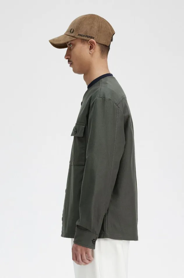 Men Collarless Overshirt Field Green Fred Perry Overshirts