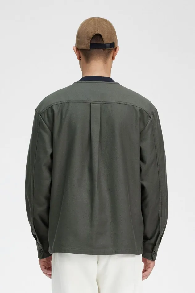 Men Collarless Overshirt Field Green Fred Perry Overshirts