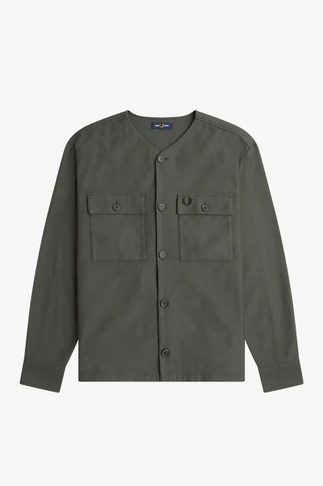 Men Collarless Overshirt Field Green Fred Perry Overshirts