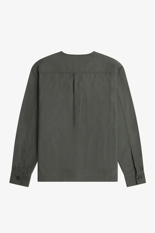 Men Collarless Overshirt Field Green Fred Perry Overshirts