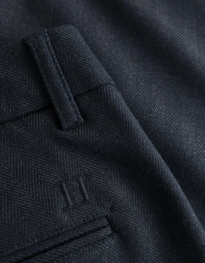Men Como Herringbone Suit Pants 8211 Dark NavyDark Grey Melange Les Deux Pants